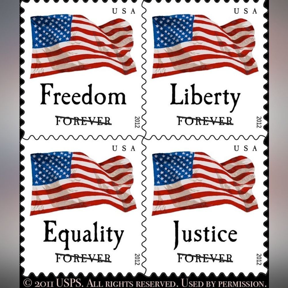 100 Forever Stamps Justice Equality Freedom Liberty Four Flags Stamp USPS Mail‎